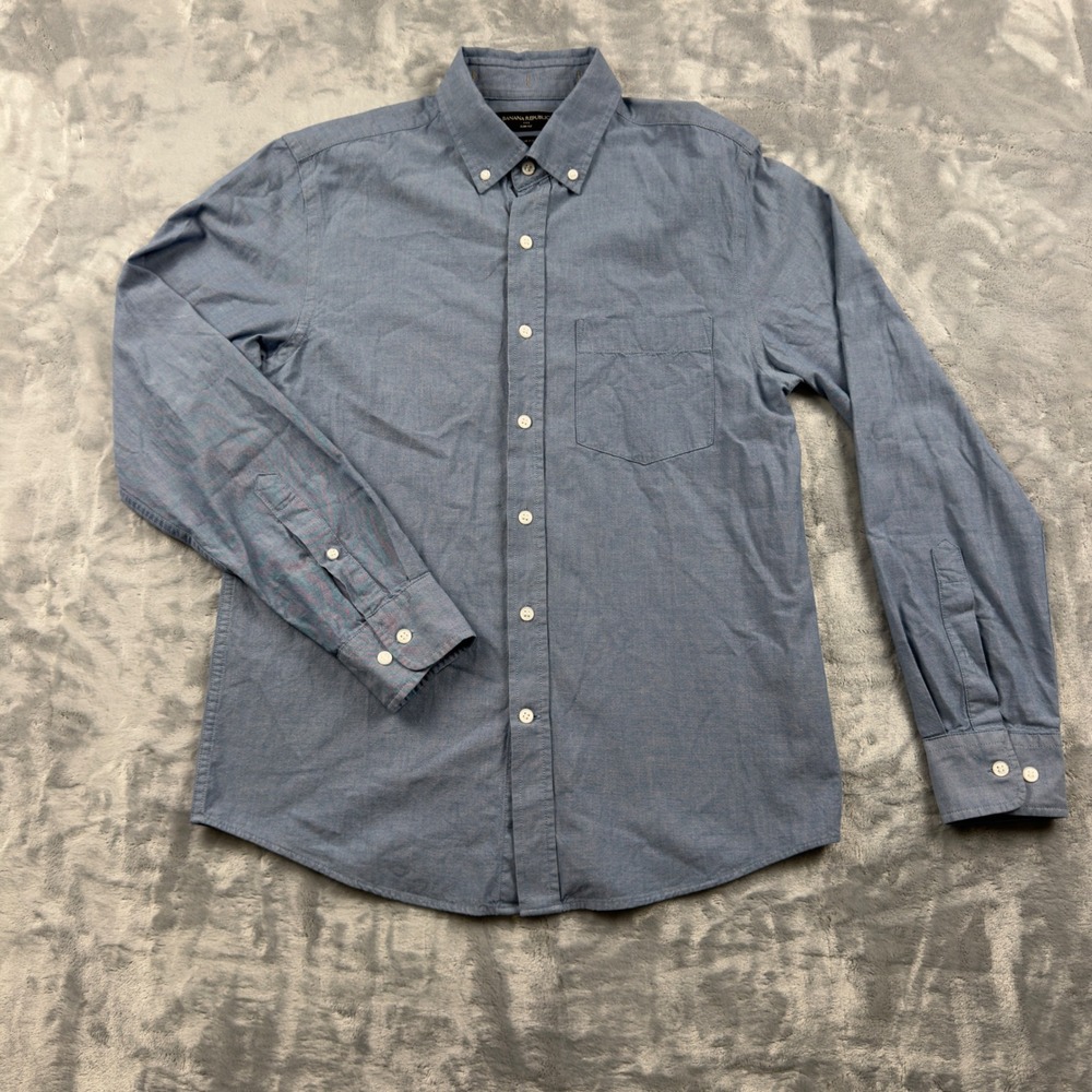 Banana Republic Mens Slim Fit Blue Cotton Button Down Shirt Small Long Sleeve